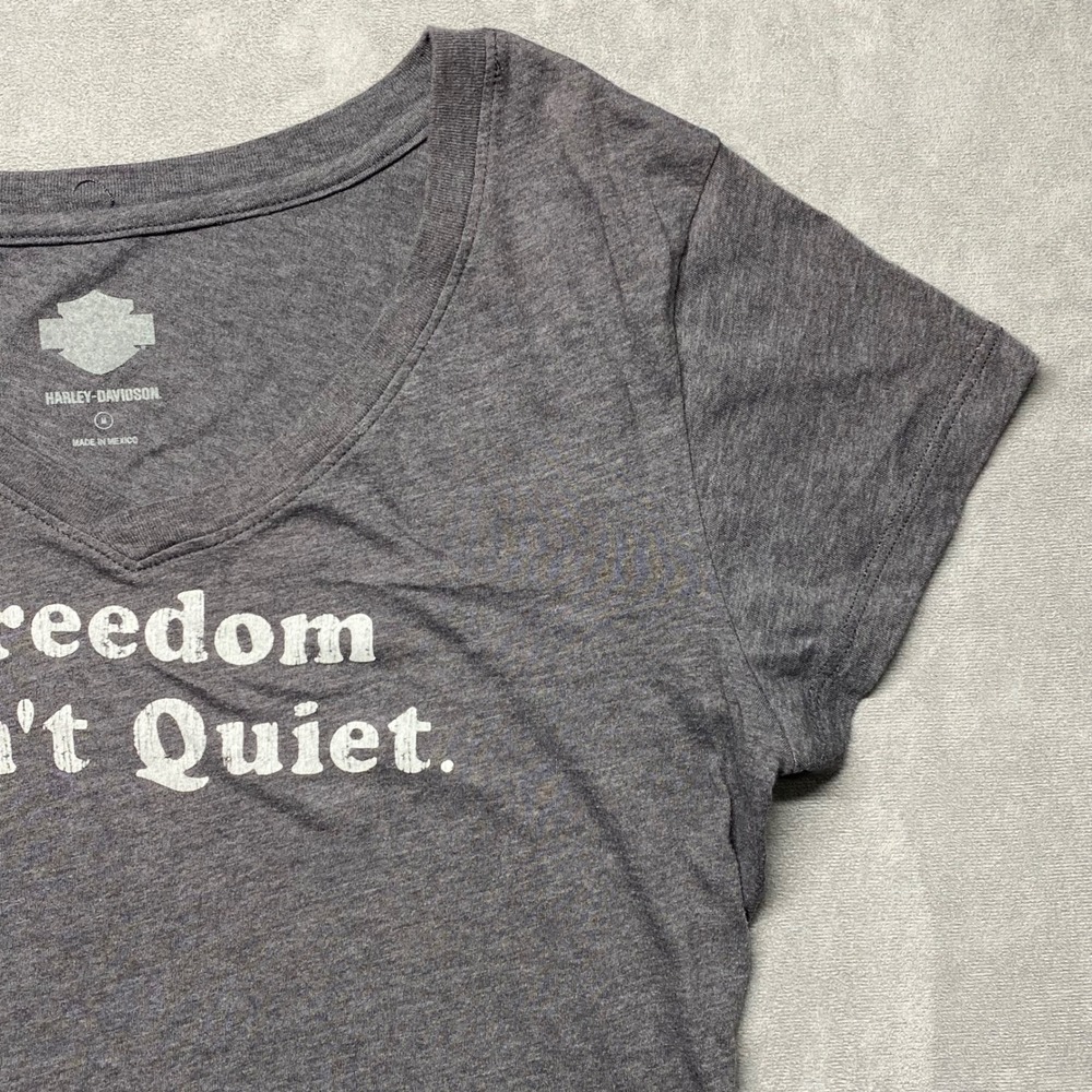 Harley Davidson Womens Gray V Neck T Shirt Freedom Isnt Quiet Graphic Tee Medium - Picture 8 of 11